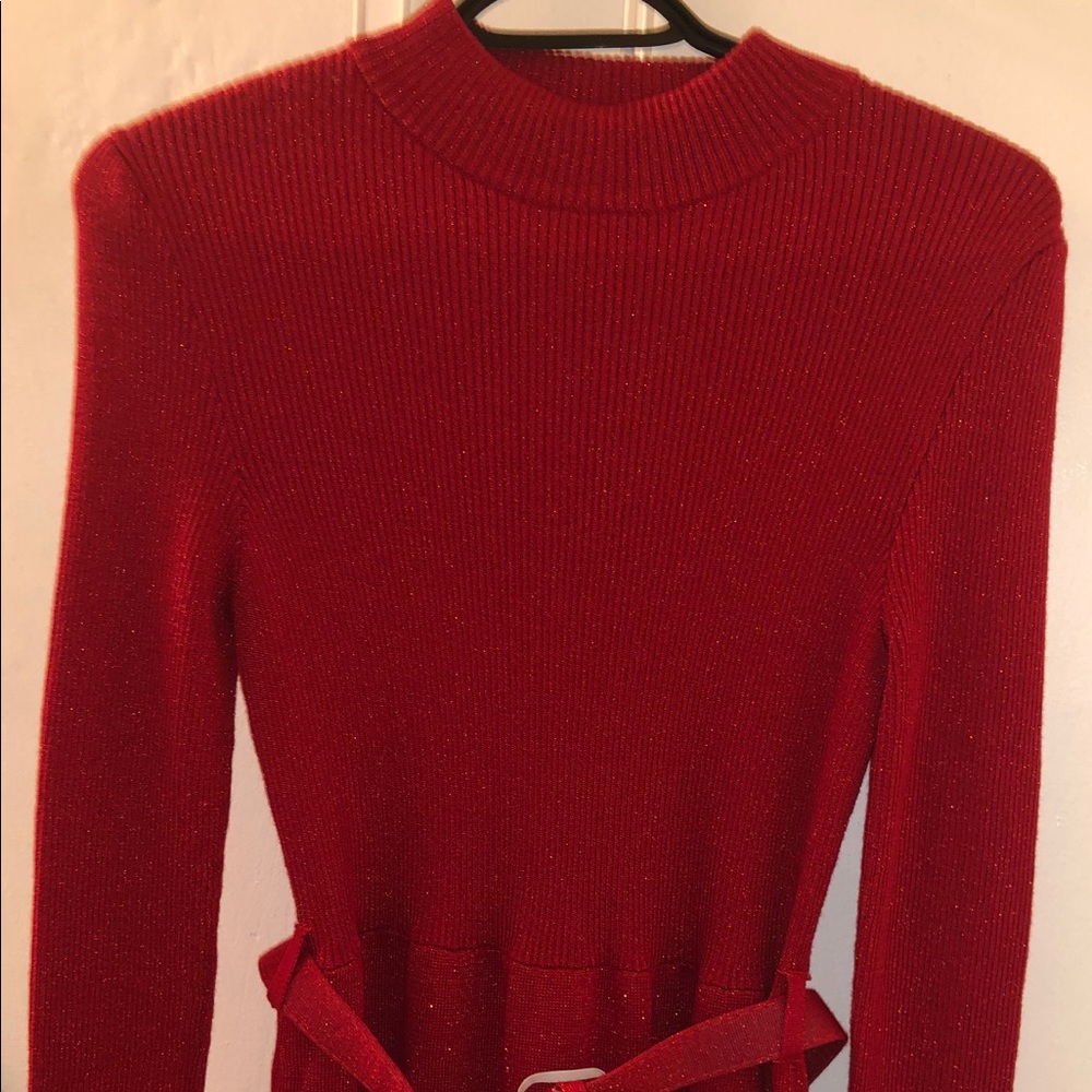 Free People Red Long sleeve belted dress